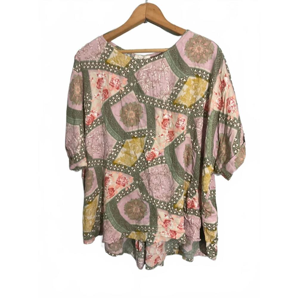 Easel Oversized Women's Patchwork Pattern Blouse … - image 1